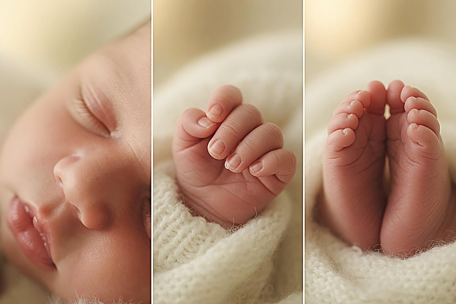 Close-up of newborn baby feet with soft lighting and neutral tones – Surrey newborn photographerphotographer